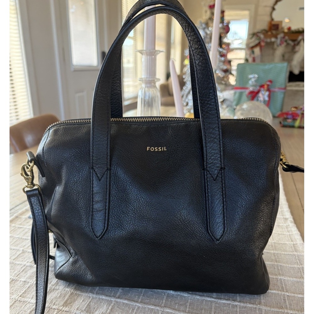 Fossil Rachel Satchel Black Pebbled Leather Crossbody Handbag ZB7256
